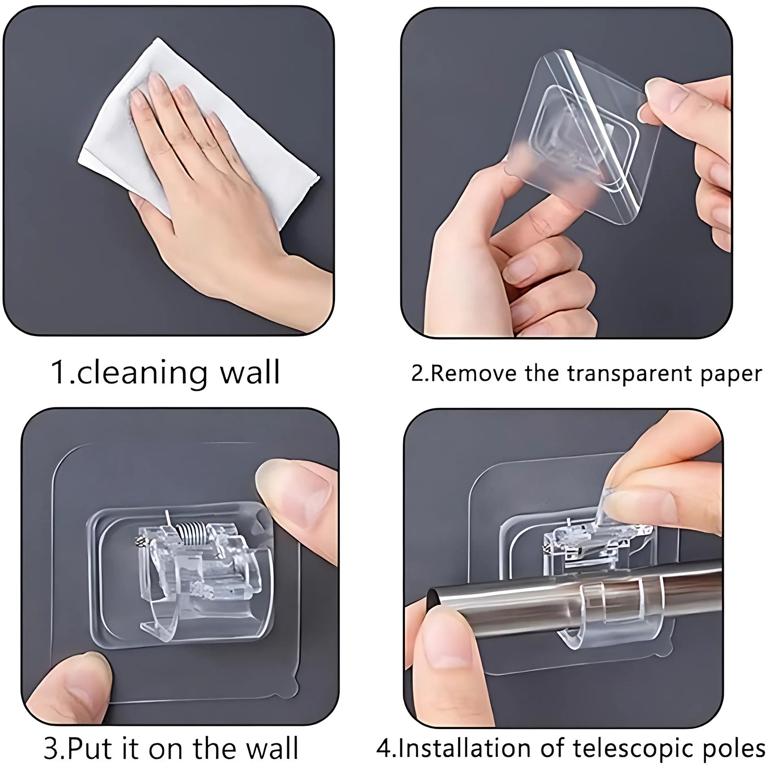 Wall Mount Transparent Self-Adhesive Clip with Strong Spring Grip Wall Mount Transparent Self-Adhesive Clip with Strong Spring Grip